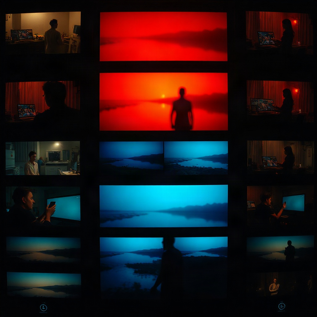 Color graded cinematic footage frames arranged in a grid